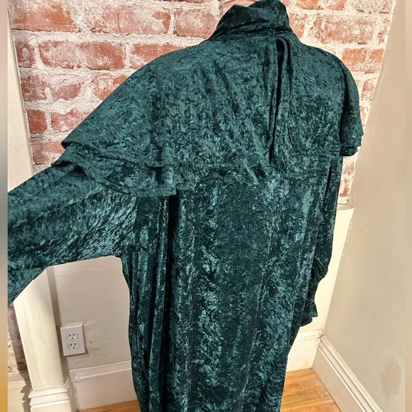 A Lacy Afternoon VTG  green crushed velvet open front lounger long house coat 2X - Picture 6 of 16